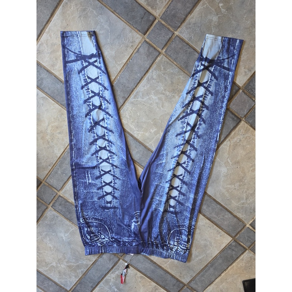 Pants, Blue , Stretch, Printed Denim Look, Faux Zip & Pockets, RoseGal, Plus 3x